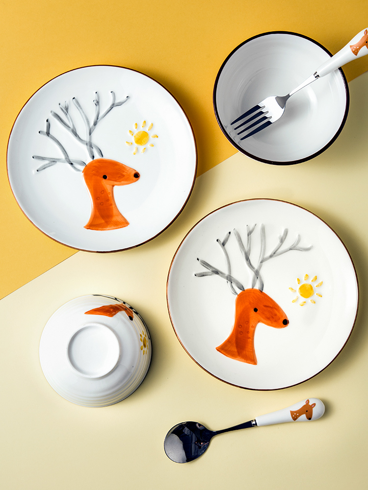 Porcelain color beautiful, lovely animal model ceramic bowl dishes suit creative household breakfast tray express to use children tableware