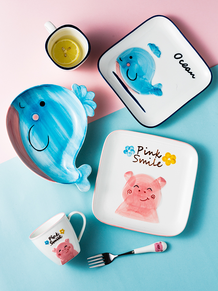 Porcelain color beautiful, lovely animal model ceramic bowl dishes suit creative household breakfast tray express to use children tableware