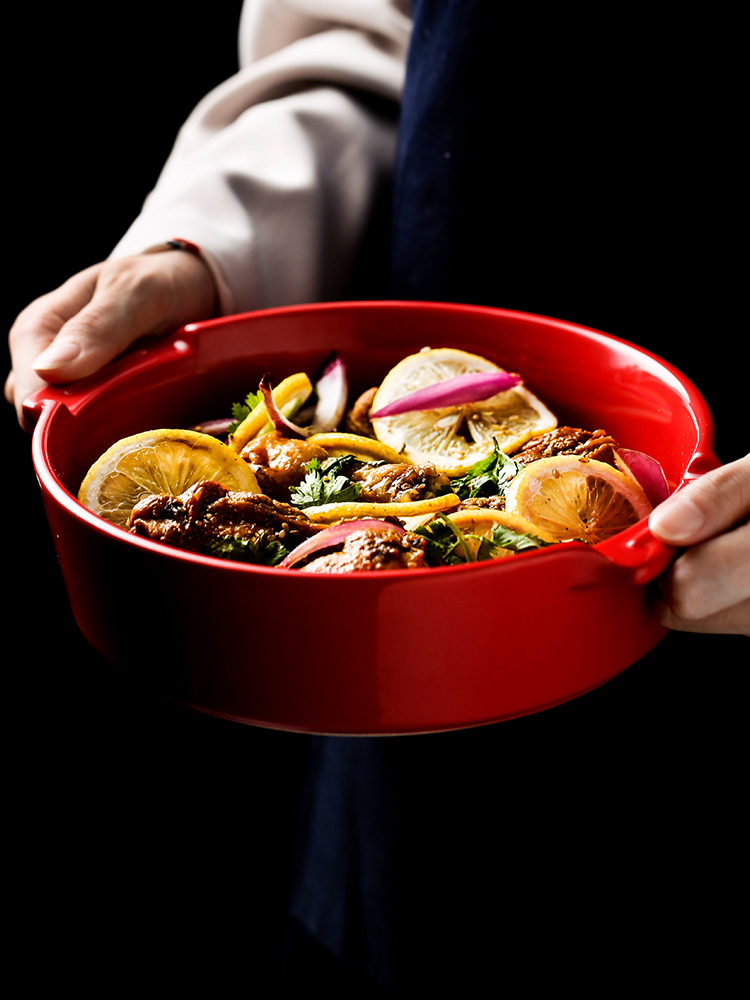 Porcelain color beautiful northern western dishes deep dish soup plate household ears dish plate ceramic salad plate for FanPan baking pan