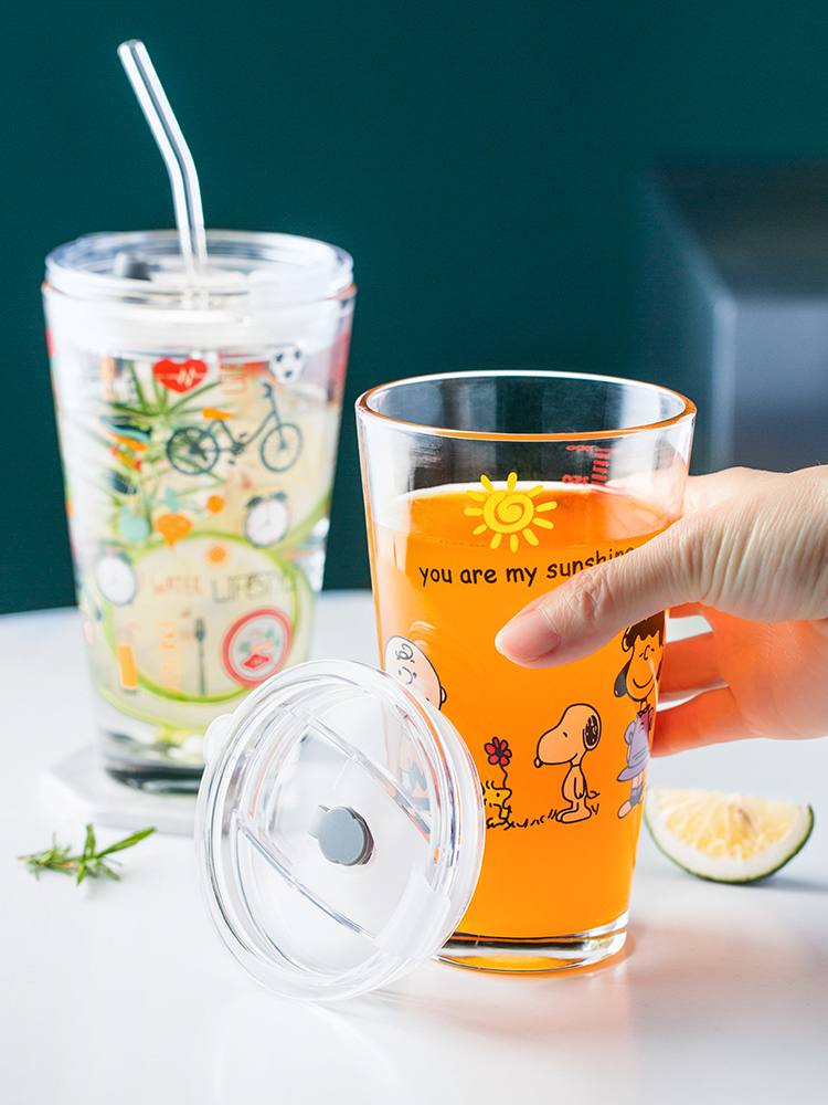 Porcelain color beauty with cover glass suction cup home children scale breakfast milk cup portable straws juice cup
