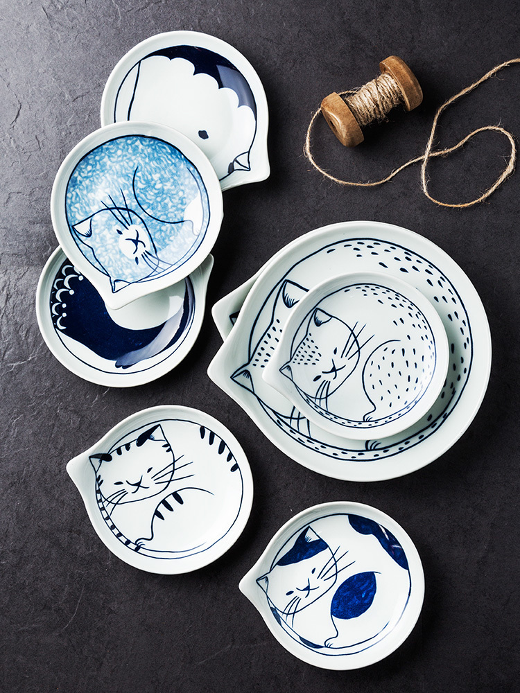 Porcelain color beauty of Japanese cartoon ceramic tableware creative express cat household food dish dishes sauce dish plate
