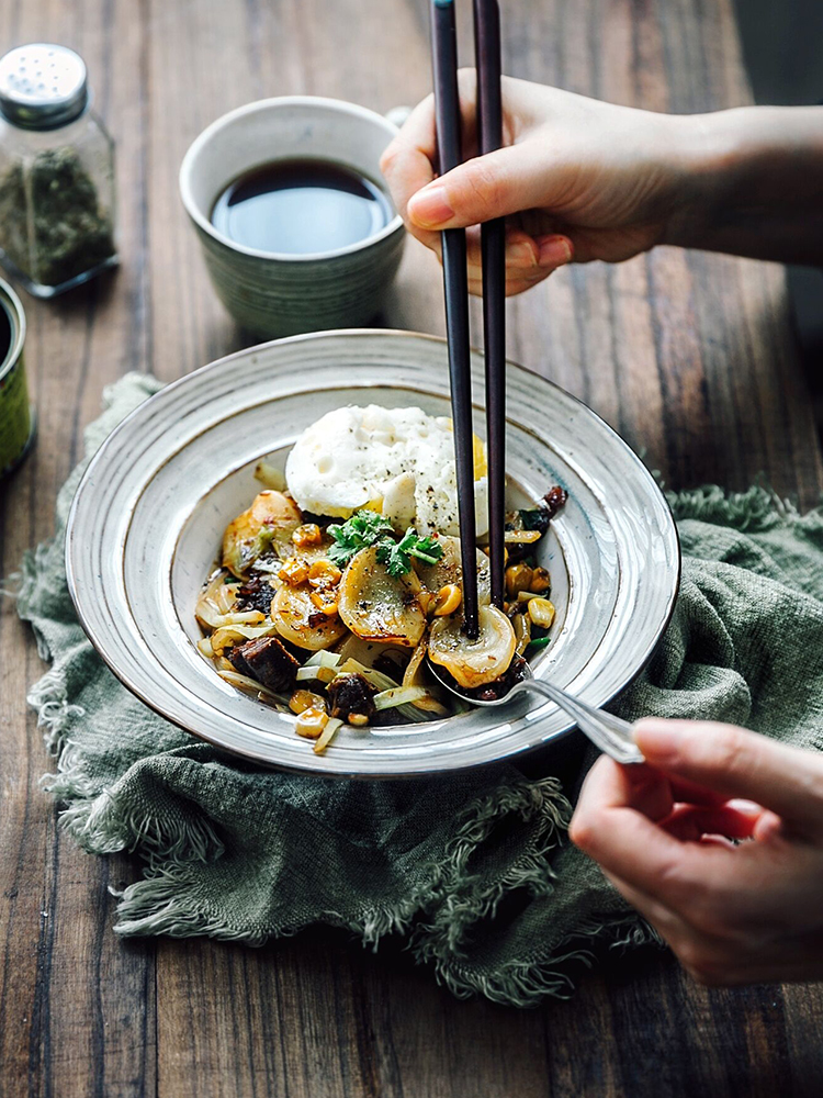 Lototo gray northern Japanese household ceramic disc western - style food plate shallow dish soup plate deep dish dish bowl plate