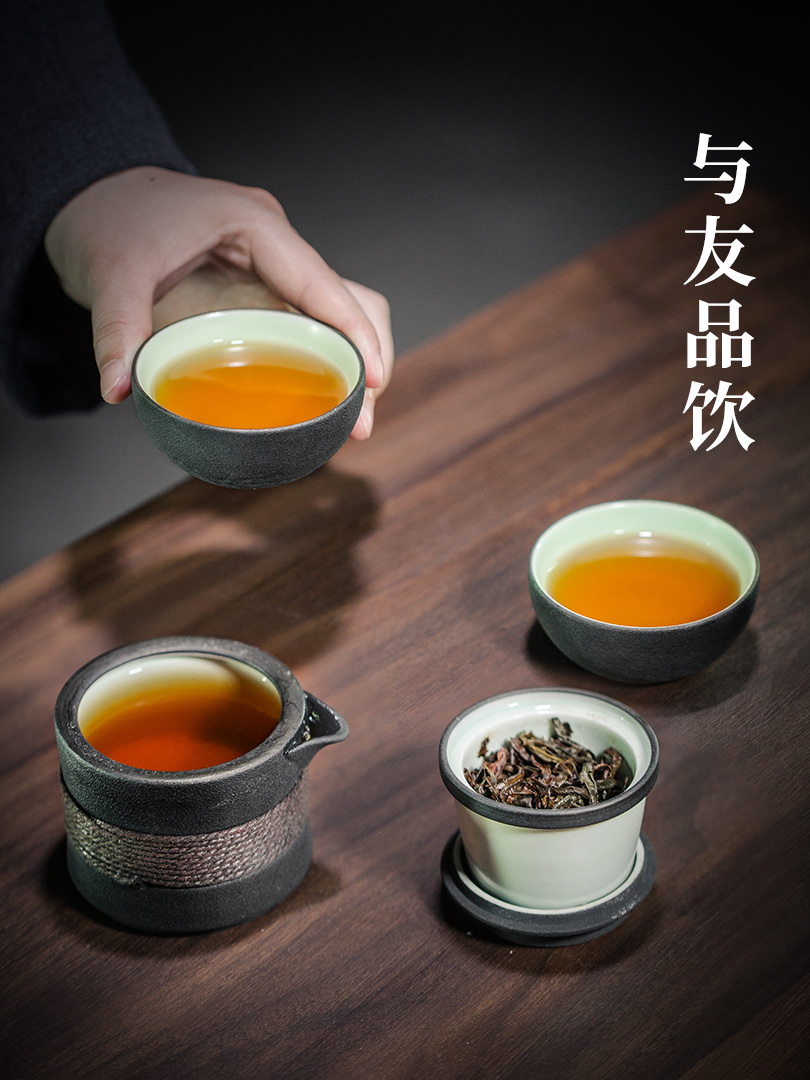 Portable teapot teacup travel tea set crack cup small home office ceramic pot of a simple two cups of tea