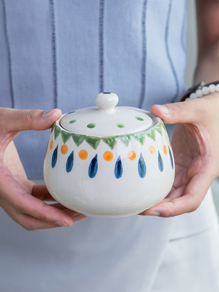 Ou ins creative hand - made contracted kitchen ceramic jar with cover flavored coffee storage jar of milk sugar jar sugar bowls