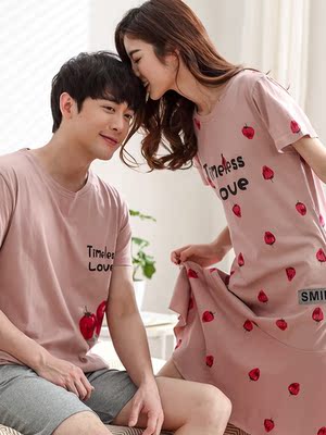 2 bộ của mùa hè các cặp vợ chồng đồ ngủ ngắn tay cotton Hàn Quốc dễ thương nightdress nữ mùa hè phục vụ nhà phù hợp với nam giới của phần mỏng bộ đồ thể thao nữ Cặp đôi
