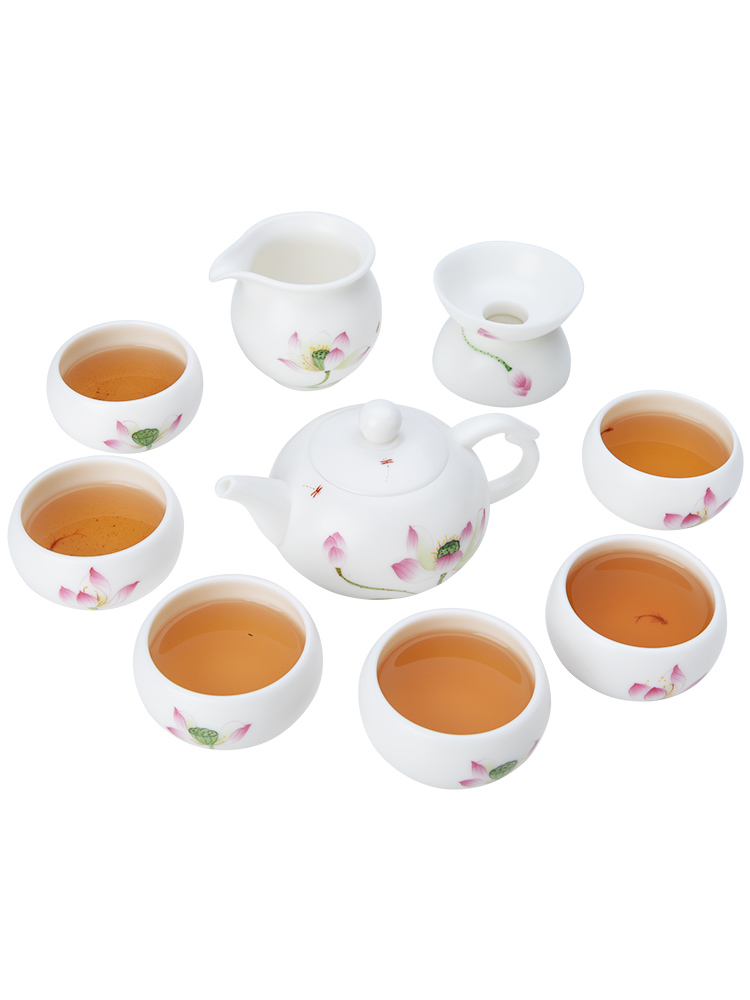 Mud seal hand - made jade porcelain ceramic kung fu tea set office home tea gift set lucky pot lotus nine times