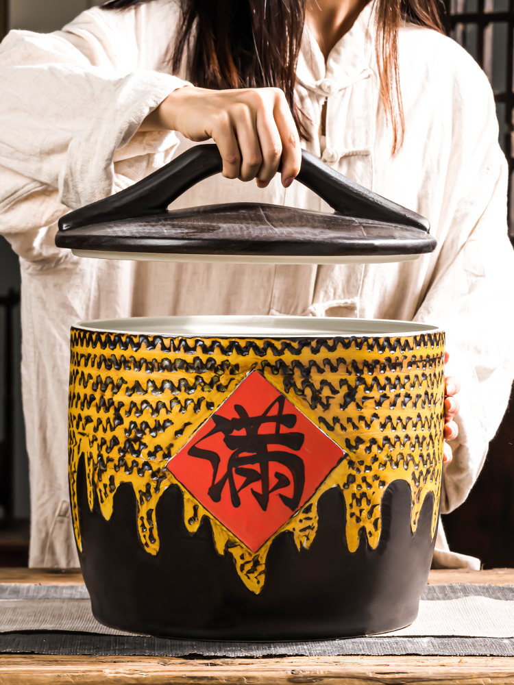 Jingdezhen ceramic barrel household with cover 10 jins 20 jins ricer box insect - resistant seal old vintage ricer box