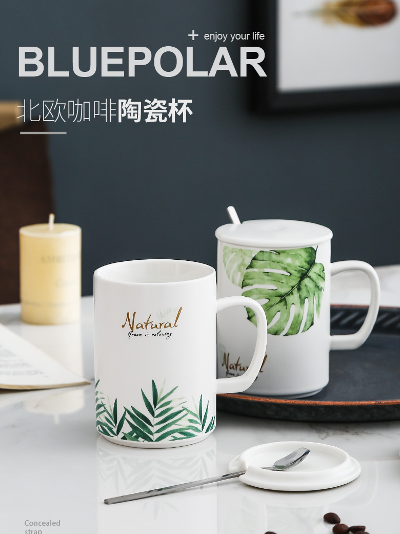 Ins couples mark cup of office coffee cup northern ceramic cups with cover wind run home drinking a cup of milk