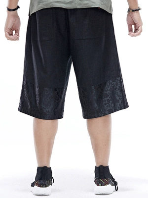 Nửa mực cộng với phân bón XL nam dài satin quần âu chất béo cotton và linen năm quần nam mùa hè chân quần short