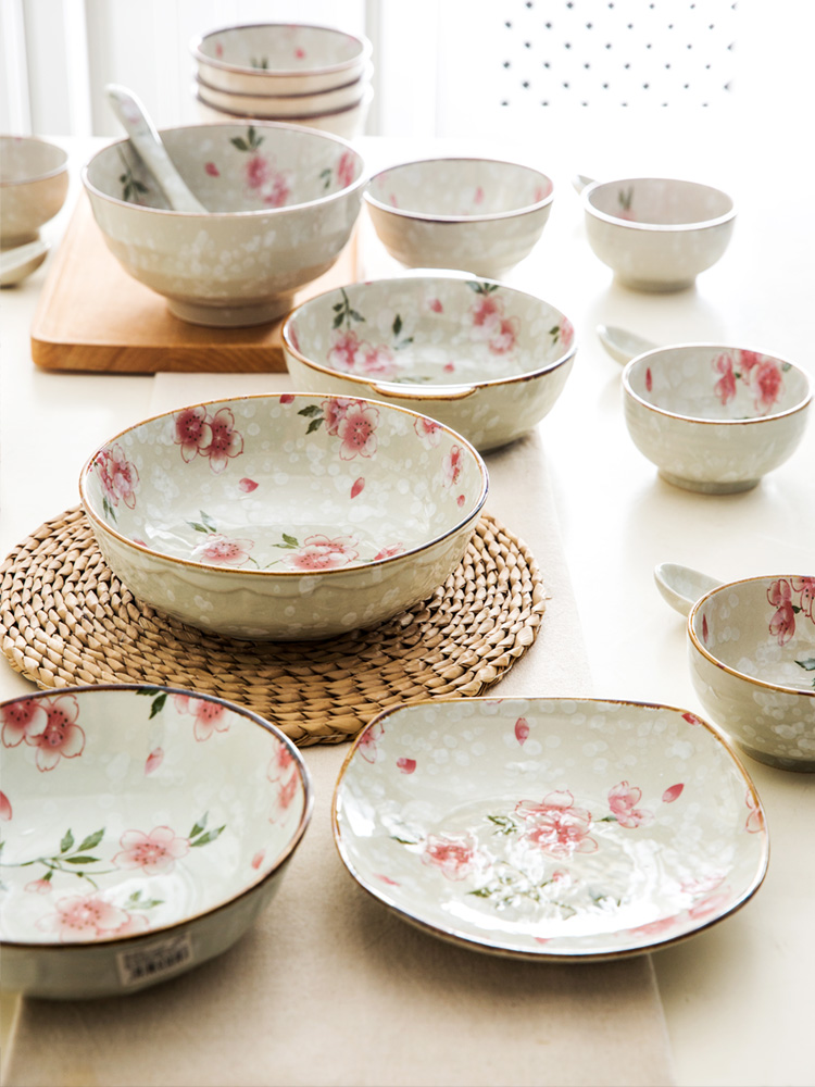 Japanese tableware ceramic dishes home cherry blossom put soup bowl bowl size 0 home the rainbow such to use single soup plate