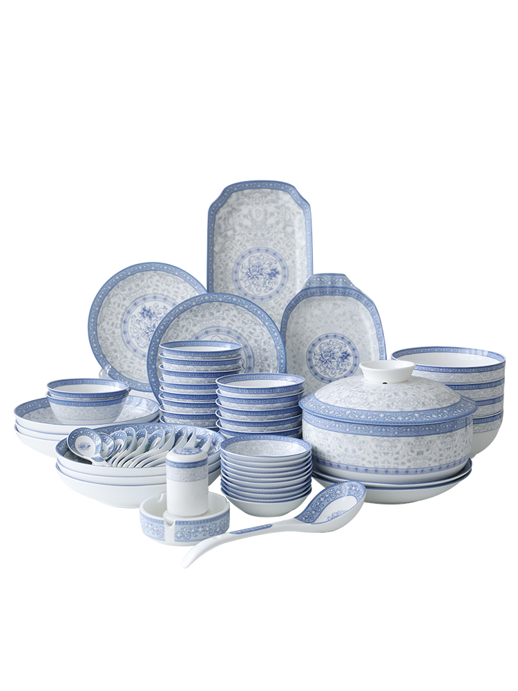 The dishes suit household wealth garden Chinese antique blue and white porcelain bowls plate of The new ipads China high - end - glazed in dinner suit