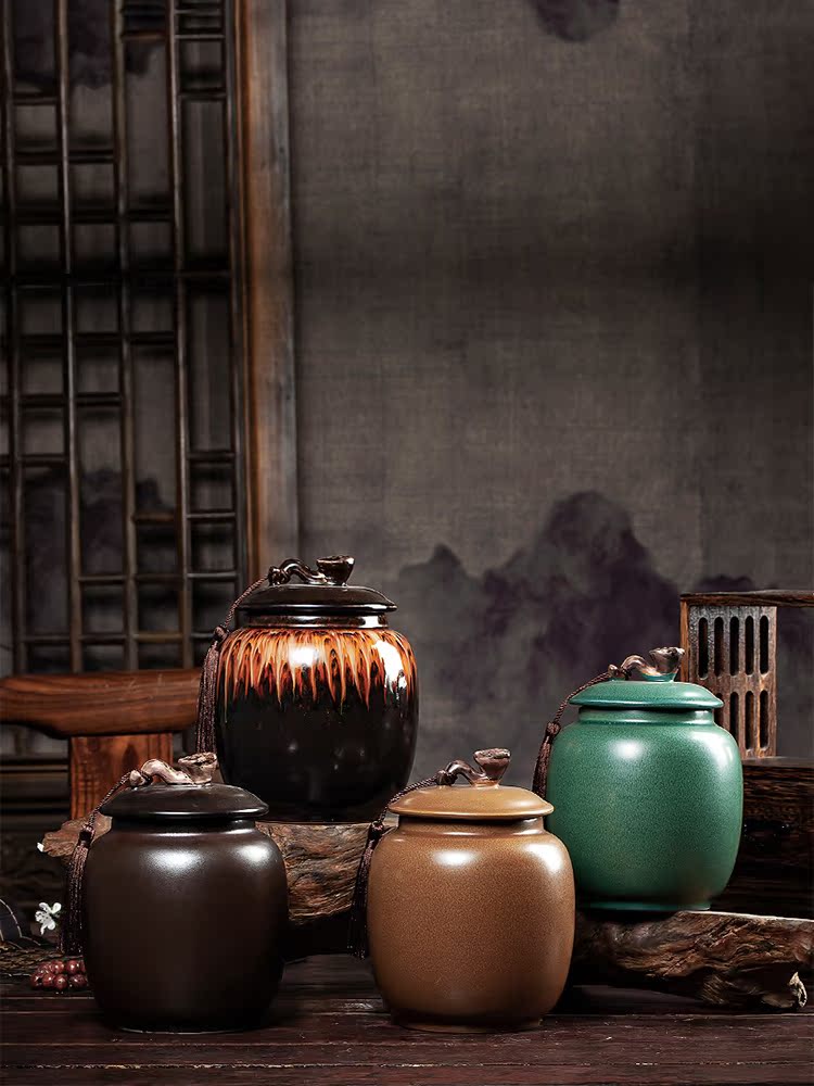 Jingdezhen ceramic up caddy fixings restoring ancient ways with cover Chinese style household furnishing articles moisture storage jar sealing tea storehouse