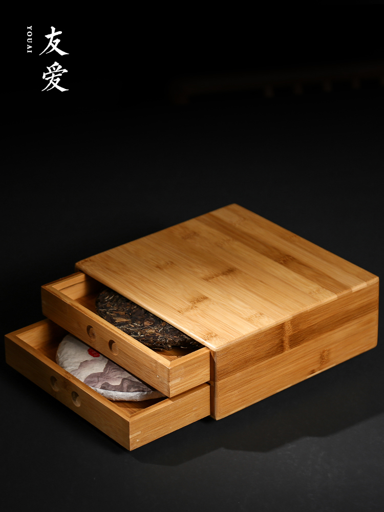 Love bamboo pu - erh tea tray box evaluation frame points tea knife pry ChaZhen tea tray was the receive pull open tea cake box