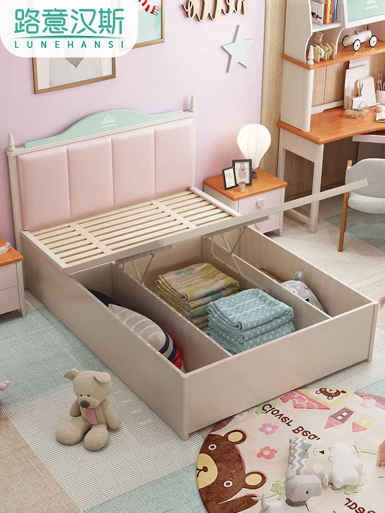 giường gỗ nordic giường cô gái công chúa cô gái màu hồng giường sinh 1,5m trẻ em bọc đồ nội thất phòng trẻ em giường của