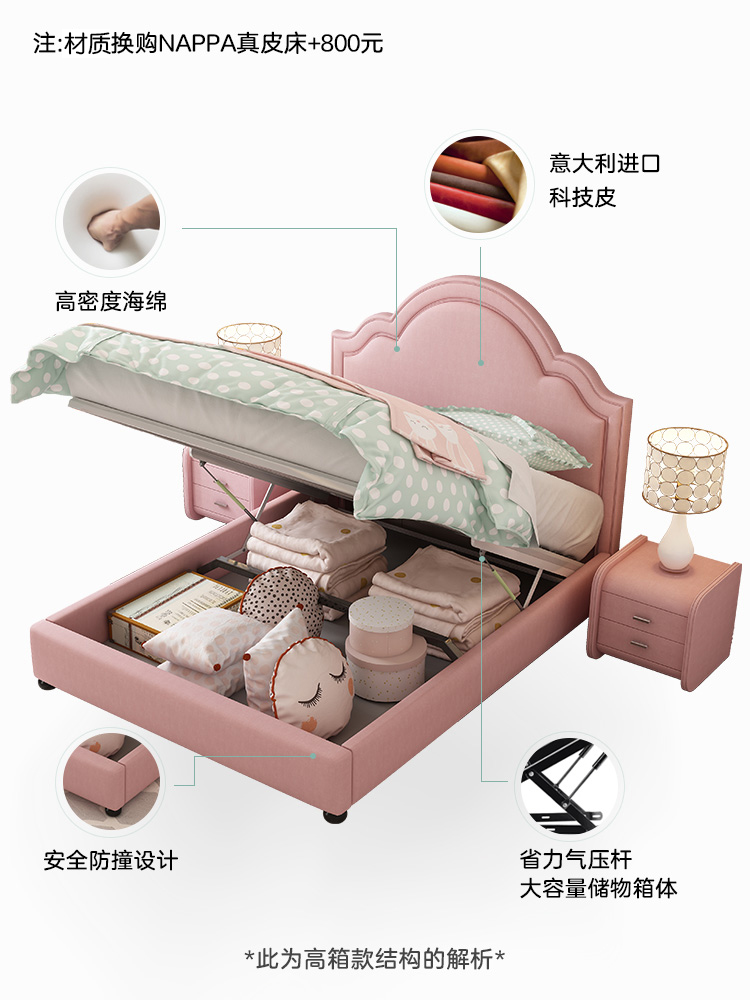American Red ánh sáng sang trọng màn ngủ ins trẻ em giường cô gái công chúa giường giường đơn 1,5 Hồng Kông kiểu giường vải Bắc Âu đơn giản