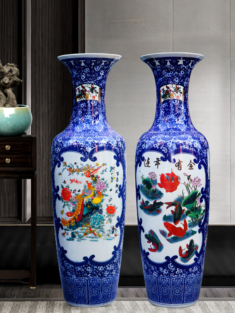 Archaize floor of blue and white porcelain of jingdezhen ceramics is increasing in the new Chinese style living room decoration porcelain vase is placed large opening