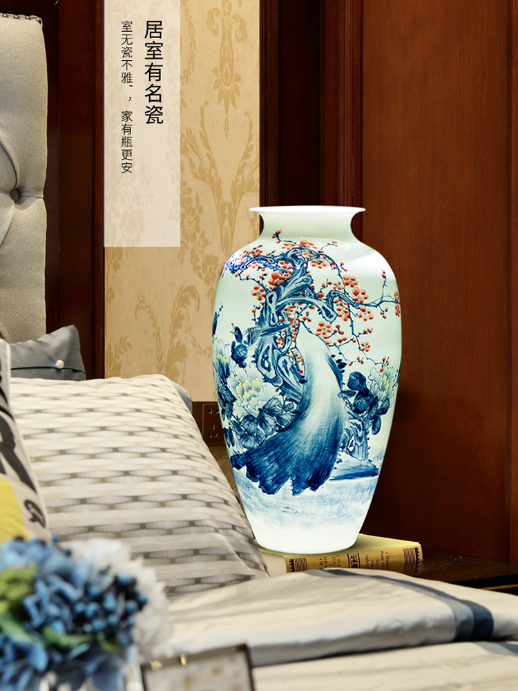 Jingdezhen ceramics by pure manual hand - made of blue and white porcelain vases, new Chinese style living room decorations furnishing articles present