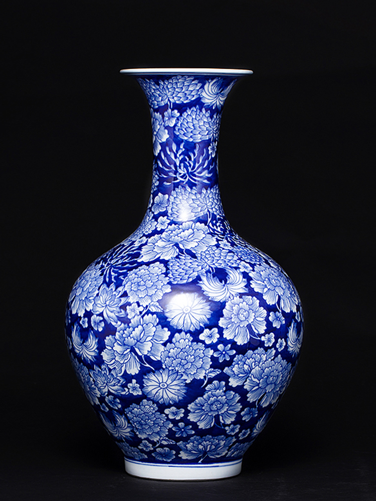 Jingdezhen blue and white flower porcelain porcelain vase archaize sitting room of Chinese style household flower arranging TV ark adornment furnishing articles