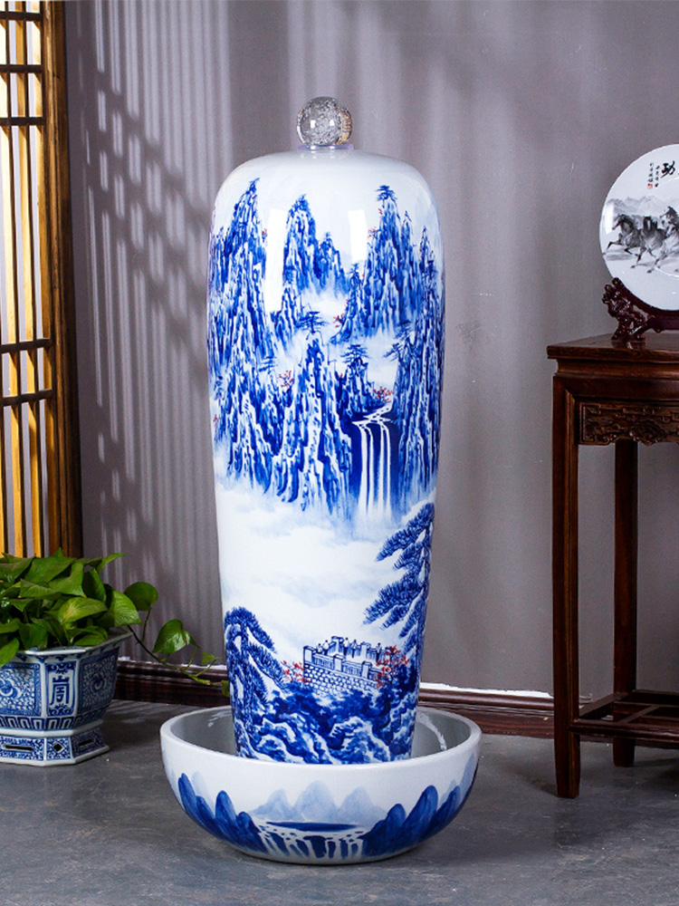 Jingdezhen ceramics hand - made pastel landscape humidifier water fountain furnishing articles large opening housewarming gift