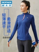 Decathlon thể thao nữ dài tay mùa xuân và mùa thu mỏng chạy áo thun thể thao quần áo áo khoác áo len áo thun RUNW - Áo phông thể thao