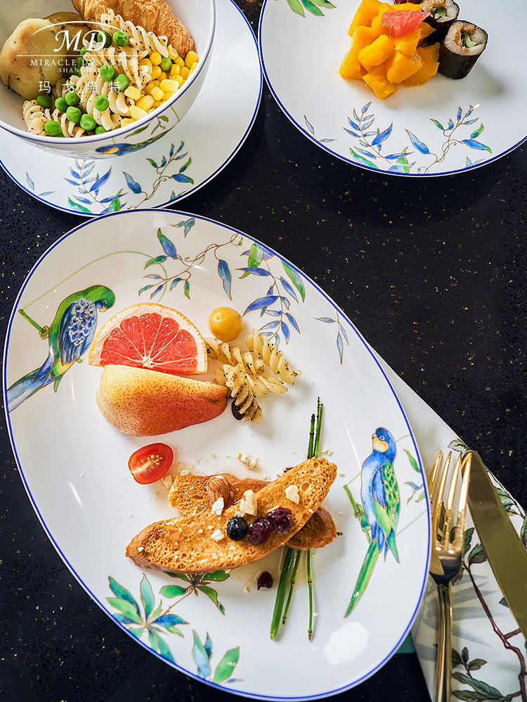 Margot lunt 32 head parrot ipads porcelain tableware set 6 bowl plates with suit spoon gift box