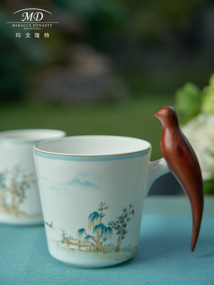 Margot lunt west lake feast happy birds for a cup of wooden handle household ipads to send China cup gift box packaging