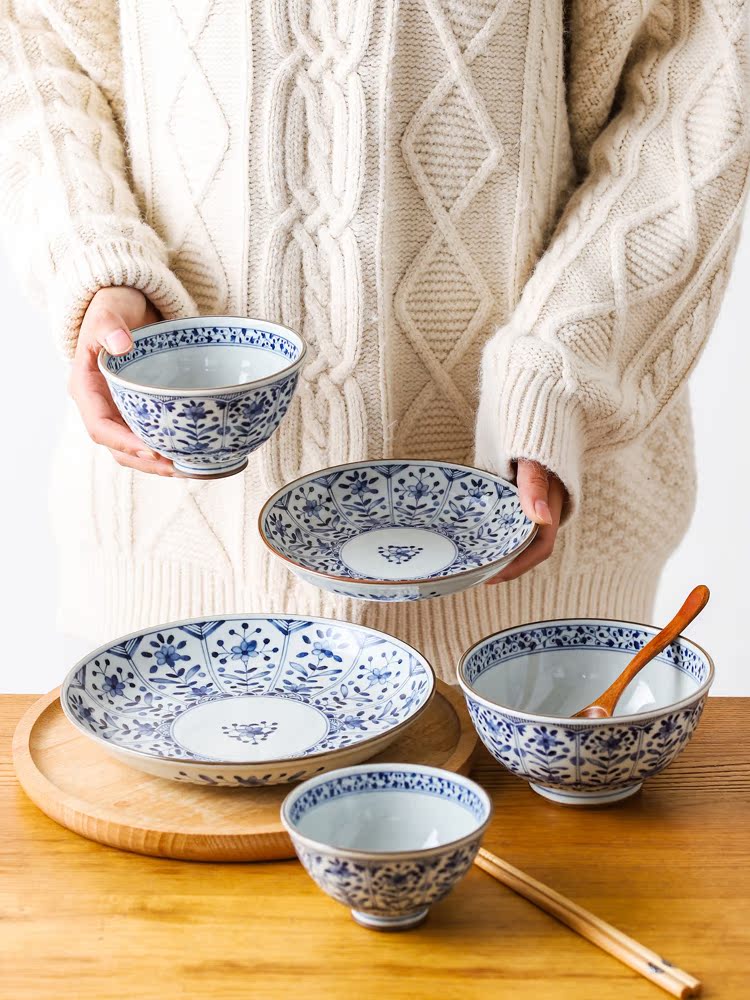 Love make burn Japanese imports of ceramic tableware ancient dyeing tachibana dishes Japanese dish dish dish blue and white household restoring ancient ways