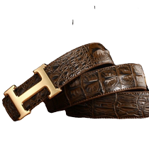 Mens H buckle genuine leather crocodile belt mens smooth buckle young mans belt middle-aged crocodile pattern pure cowhide trouser belt