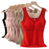 DeRong Seamless Warm Vest Womens Plush Velvet Thickened Large Size Underwear All-in-One with Breast Pad for Winter Bottoming and Inner Wear