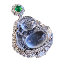 S925 silver water foam jade big belly Buddha pendant for women new Chinese style high ice Buddha public necklace national style Maitreya Buddha silver inlaid with jade