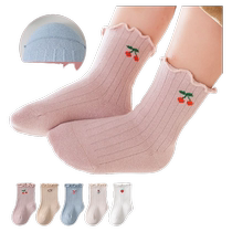 New baby socks spring and autumn baby mid-calf socks cherry princess style baby socks for girls pure cotton type A boneless and leg-restricting