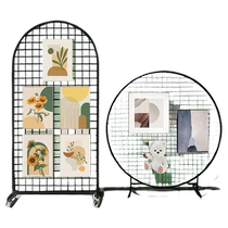 Iron grid folding display rack kindergarten art area works calligraphy and painting exhibition round vertical mobile storage rack