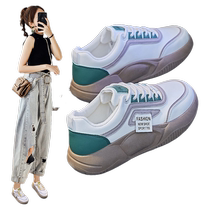 2024 new autumn womens shoes Korean style color matching white shoes casual fashion thick-soled shoes lightweight soft-soled womens sports shoes
