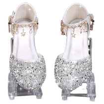 Girls high heels sparkling diamonds stage performance catwalk princess shoes piano silver matching dress flower girls crystal shoes