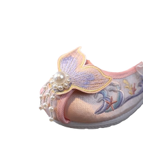 Hanfu shoes girls spring antique shoes old Beijing cloth shoes baby gradient color mermaid performance childrens embroidery