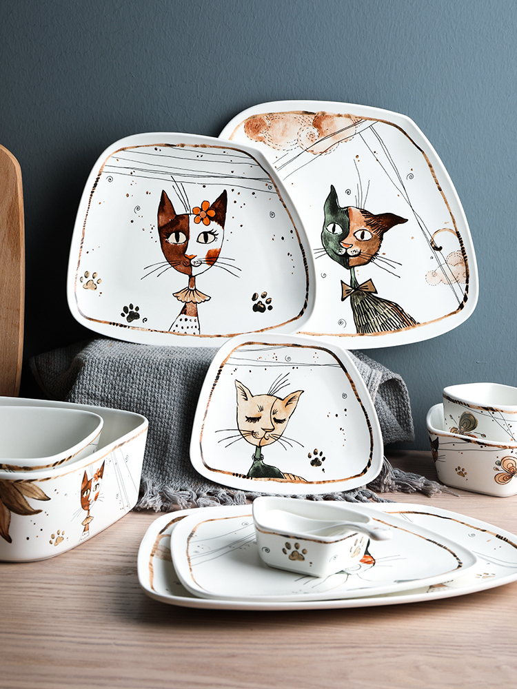 Selley meow star express baby cat ceramic tableware children eat bowl western disk bowl of soup bowl plate