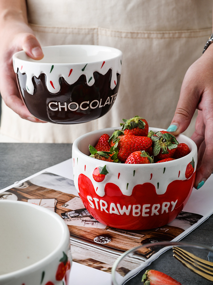 Selley, lovely ceramic strawberry household fruit salad bowl of oatmeal for breakfast bowl noodles bowl bowl eat a single