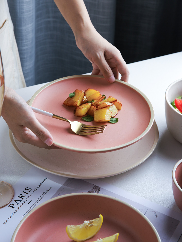 Selley pure color matte enrolled porcelain dishes spoon set tableware household rainbow such as bowl bowl deep dish dish dish plates steak