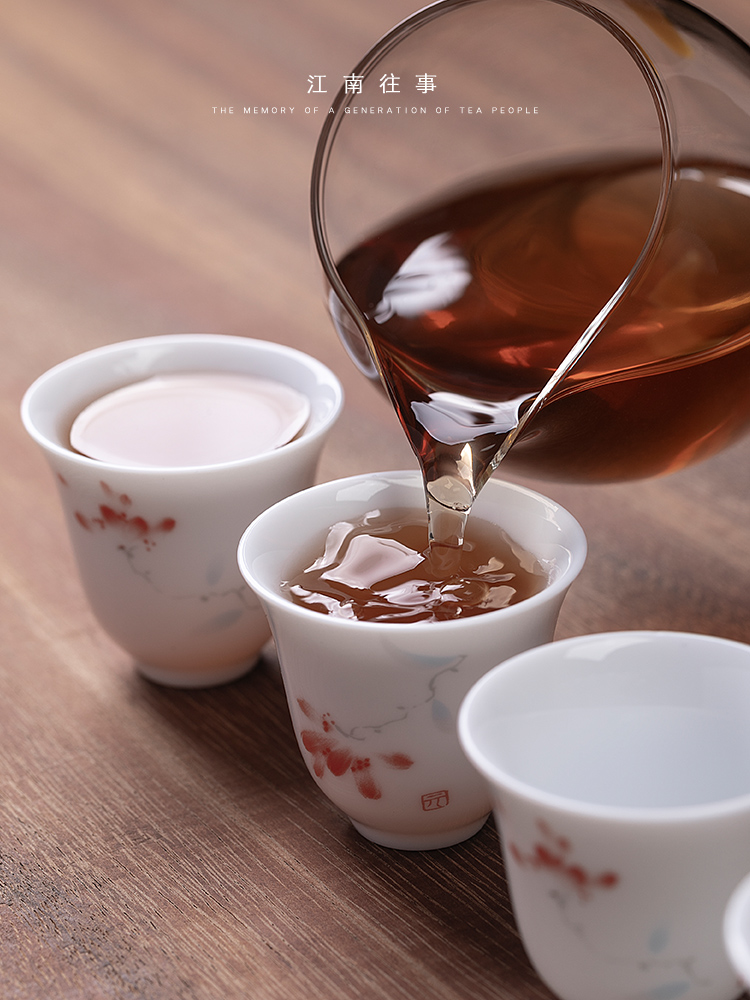 Jiangnan past dehua white porcelain hand - made tureen kung fu tea cups suit office household contracted portable suit