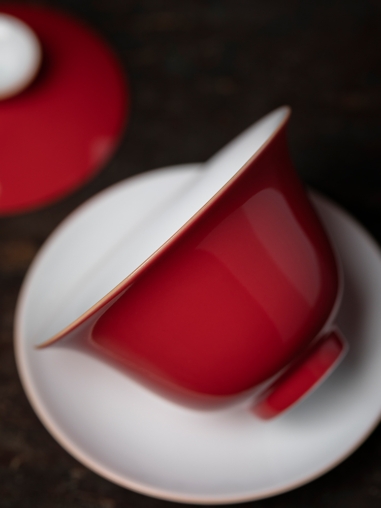 Jiangnan kung fu tea set three to tureen tea cups past a single household ji red glaze large - sized ceramic tea bowl