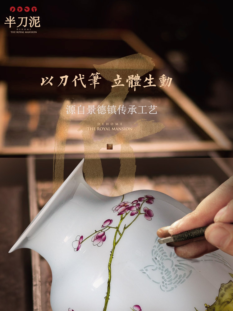Jingdezhen ceramic knife clay hand - made vases, flower arranging Chinese style household living room TV cabinet decoration handicraft furnishing articles