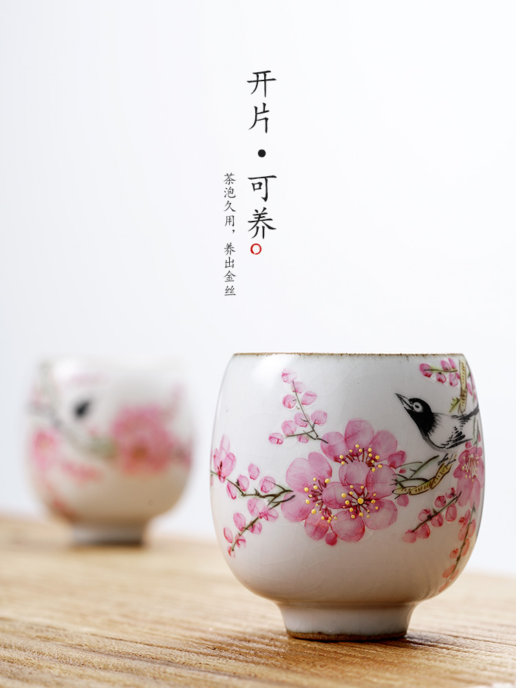 Jingdezhen hand - made teacup Xu Jiaxing peach blossom put water point master cup single CPU woman pure manual your up ceramic sample tea cup