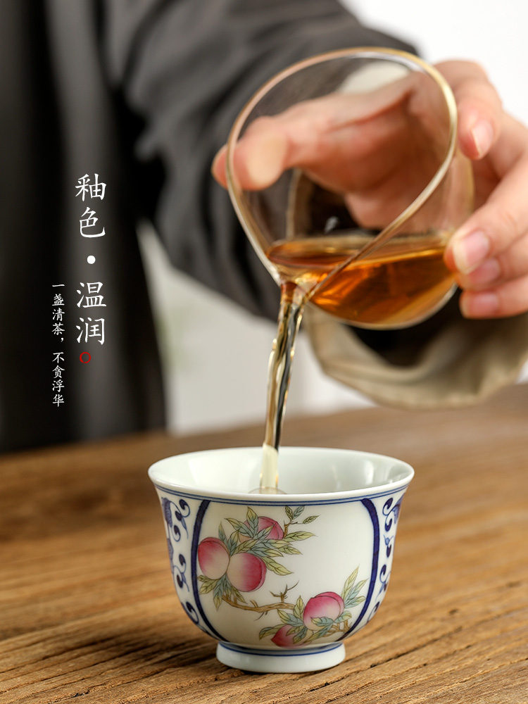 Checking porcelain masters cup single CPU jingdezhen ceramic kung fu tea cups sample tea cup only hand - made peach tea sets