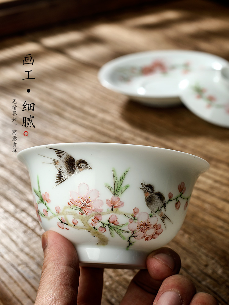 Xu, Jiaxing hand - made light peach three water tureen female tea cups pure manual jingdezhen ceramic bowl with kung fu