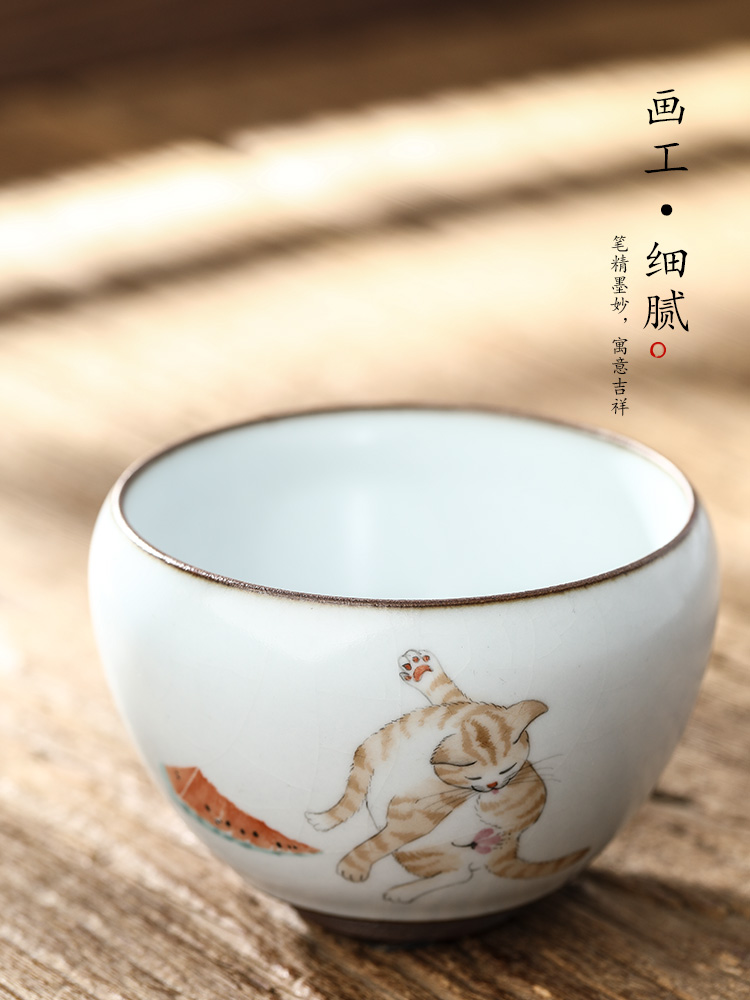 Your up hand - made master kung fu tea cup pure manual jingdezhen ceramic sample tea cup cup single CPU single cats tea sets