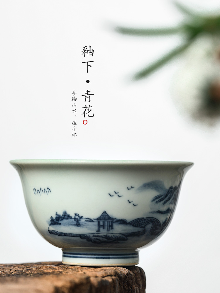 Jingdezhen porcelain masters cup single cup tea pure manual hand - made scenery pressure hand cup from the ceramic sample tea cup