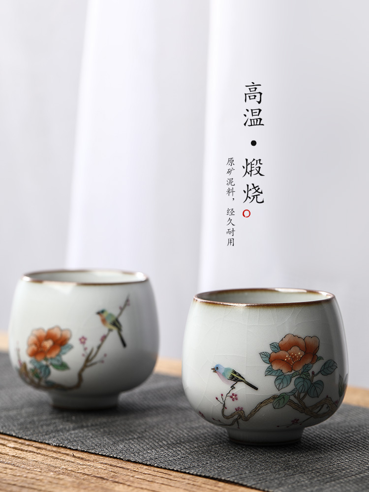 Ru up market metrix who jingdezhen kung fu tea cup single cup of pure manual ceramic sample tea cup only hand - made painting of flowers and tea set