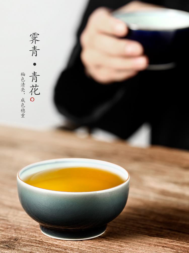 Jingdezhen manual cup host teacups hand - made ceramic cup single cup large blue and white kung fu ji blue sample tea cup men 's