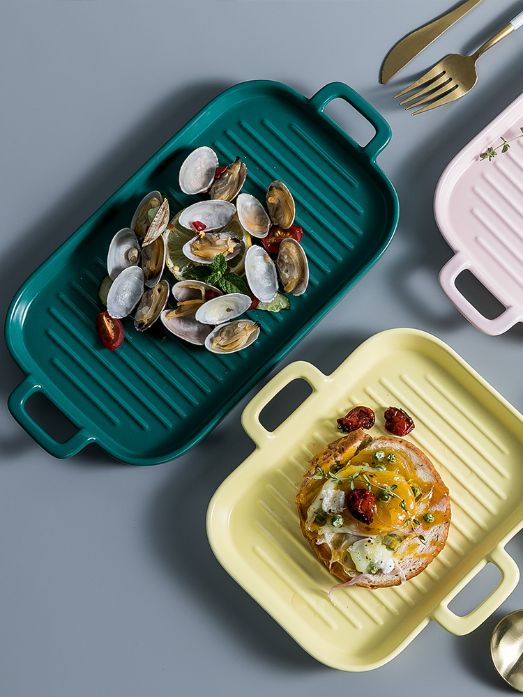 Nice steak dishes Nordic paella pan ceramic plates rectangular creative web celebrity western dishes