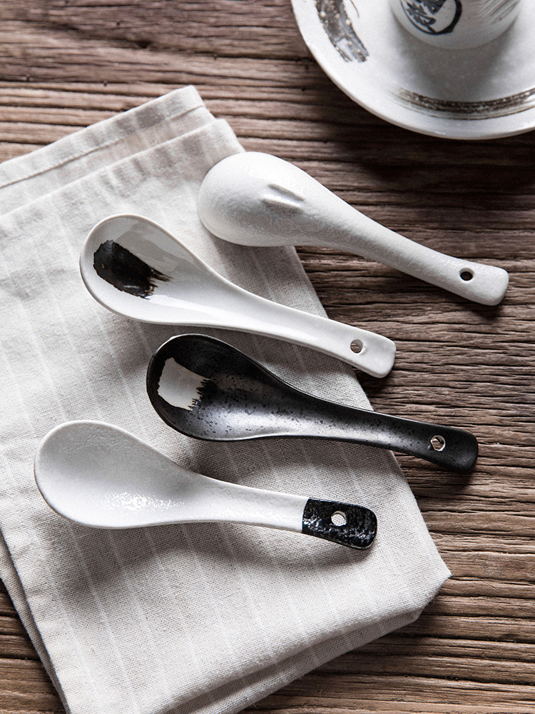 Inscription ink small spoon, ceramic tableware spoon ladle household children spoon porcelain run out